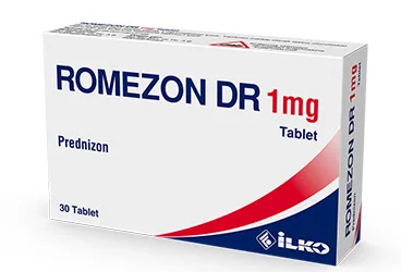 ROMEZON DR 1 MG 30 TABLET kutu fotoğrafı. Prednizolon içeren tablet. Üretici: İLKO İLAÇ SAN. VE TİC. A.Ş.