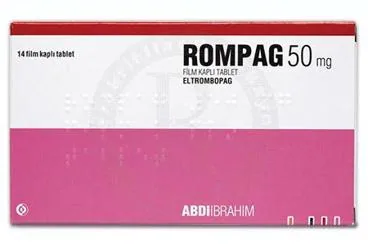ROMPAG 50 MG FILM KAPLI TABLET (14 TABLET) (eltrombopag) kutu fotoğrafı, film kaplı tablet. Üretici: ABDİ İBRAHİM İLAÇ SANAYİ VE TİCARET A.Ş.
