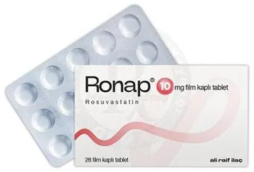 RONAP 10 MG FILM TABLET (28 ADET) ürün ambalajı, film kaplı tablet formunda rosuvastatin içerir. Üretici: ALİ RAİF İLAÇ SANAYİ A.Ş.
