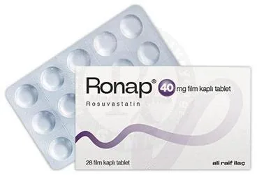 RONAP 40 MG FILM TABLET (28 ADET) ürün ambalajı, film kaplı tablet formunda rosuvastatin içerir. Üretici: ALİ RAİF İLAÇ SANAYİ A.Ş.