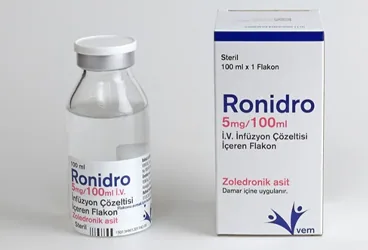 RONIDRO 5 MG/100 ML IV INFUZYON ICIN COZELTI ICEREN 1 FLAKON (zoledronik asit monohidrat) ambalajı, çözelti. Üretici: VEM İLAÇ SAN. VE TİC. ANONİM ŞİRKETİ.