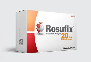 Rosuvastatin içeren film kaplı tablet: ROSUFIX 20 MG 84 FILM TABLET kutusu. Üretici: NEUTEC İLAÇ SANAYİ TİCARET ANONİM ŞİRKETİ.