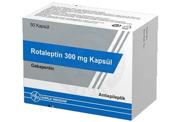Gabapentin içeren kapsül: ROTALEPTIN 300 MG 50 KAPSUL ambalajı. Üretici: WORLD MEDICINE İLAÇ SAN. VE TİC. A.Ş.