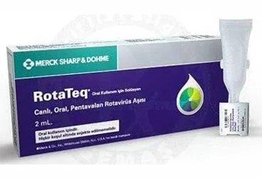 ROTATEQ CANLI, ORAL, PENTAVALAN ROTAVİRÜS AŞISI kutusu. Etkin maddesi rota virus aşısı. Üretici: MERCK SHARP DOHME İLAÇLARI LTD. ŞTİ.