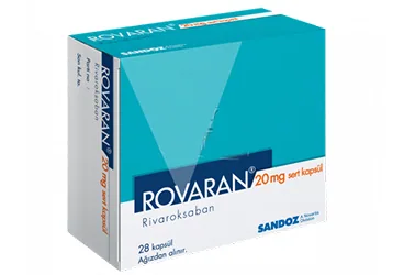 ROVARAN 20 MG SERT KAPSUL (28 KAPSUL) (rivaroksaban) kutu fotoğrafı, kapsül. Üretici: SANDOZ İLAÇ SANAYİ VE TİCARET A.Ş.
