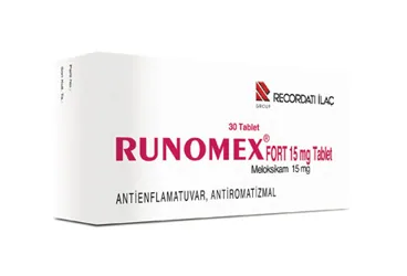 RUNOMEX FORT 15 MG 10 TABLET kutusu, tablet formunda meloksikam içerir. Üretici: RECORDATİ İLAÇ SANAYİ VE TİCARET ANONİM ŞİRKETİ.