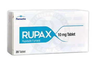 RUPAX 10 MG 20 TABLET kutu fotoğrafı. Rupatadin fumarat içeren tablet. Üretici: HUMANİS SAĞLIK ANONİM ŞİRKETİ.