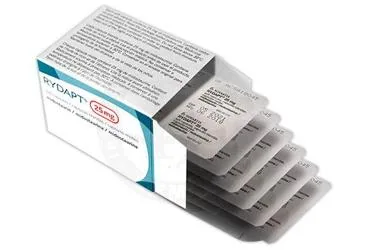 RYDAPT 25 MG YUMUSAK KAPSUL (112 KAPSUL) ambalajı, yumuşak kapsül formunda midostaurin içerir. Üretici: NOVARTİS SAĞLIK GIDA VE TARIM ÜRÜNLERİ SANAYİ VE TİCARET ANONİM ŞİRKETİ.