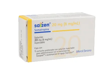 Somatropin içeren çözelti: SAIZEN 20 MG / 2.5 ML KARTUSTA ENJEKSIYONLUK COZELTI (1 KARTUS) ürün ambalajı. Üretici: MERCK İLAÇ ECZA VE KİMYA TİC. A.Ş.