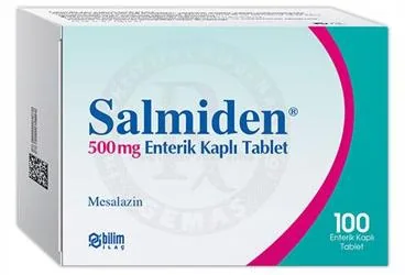 SALMIDEN 500 MG 100 ENT. TABLET (mesalazin) ambalajı, tablet. Üretici: BİLİM İLAÇ SANAYİİ VE TİCARET A.Ş.