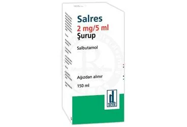 SALRES 2 MG/5 ML SURUP (150 ML) ambalajı, şurup formunda salbutamol içerir. Üretici: DEVA HOLDİNG ANONİM ŞİRKETİ.