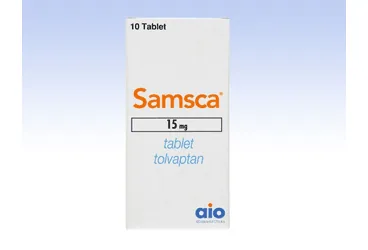 SAMSCA 15 MG 10 TABLET ambalajı, tablet formunda tolvaptan içerir. Üretici: ABDİ İBRAHİM OTSUKA İLAÇ SAN. VE TİC. A.Ş.