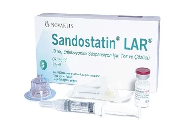 SANDOSTATIN LAR 10 MG 1 FLAKON kutu fotoğrafı, flakon formunda oktreotid içerir. Üretici: NOVARTİS SAĞLIK GIDA VE TARIM ÜRÜNLERİ SANAYİ VE TİCARET ANONİM ŞİRKETİ.