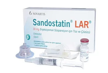 SANDOSTATIN LAR 30 MG 1 FLAKON (oktreotid) ürün ambalajı, flakon. Üretici: NOVARTİS SAĞLIK GIDA VE TARIM ÜRÜNLERİ SANAYİ VE TİCARET ANONİM ŞİRKETİ.