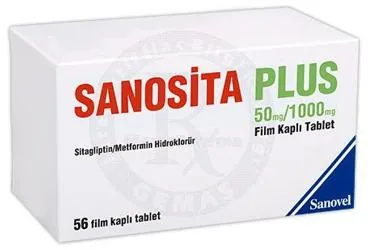 SANOSITA PLUS 50 MG/1000 MG FILM KAPLI TABLET (56 TABLET) (metformin + sitagliptin) kutusu, film kaplı tablet. Üretici: SANOVEL İLAÇ SANAYİ VE TİCARET ANONİM ŞİRKETİ.