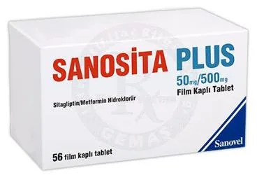 SANOSITA PLUS 50 MG/500 MG FILM KAPLI TABLET (56 TABLET) (metformin + sitagliptin) ambalajı, film kaplı tablet. Üretici: SANOVEL İLAÇ SANAYİ VE TİCARET ANONİM ŞİRKETİ.