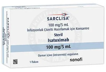 SARCLISA 100 MG / 5 ML INFUZYONLUK COZELTI HAZIRLAMAK ICIN KONSANTRE kutusu. Isatuksimab içeren çözelti. Üretici: SANOFİ SAĞLIK ÜRÜNLERİ LTD. ŞTİ.