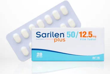 SARILEN PLUS 50 MG/12.5 MG 28 FILM TABLET (losartan potasyum + hidroklortiyazid) kutusu, film kaplı tablet. Üretici: ALİ RAİF İLAÇ SANAYİ A.Ş.