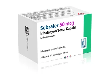 SEBRALER 50 MCG INHALSYON TOZU, 30 KAPSUL kutu fotoğrafı, kapsül formunda glikopironyum bromid içerir. Üretici: DEVA HOLDİNG ANONİM ŞİRKETİ.