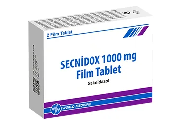 SECNIDOX 500 MG 4 FILM TABLET ürün ambalajı, film kaplı tablet formunda seknidazol içerir. Üretici: WORLD MEDICINE İLAÇ SAN. VE TİC. A.Ş.