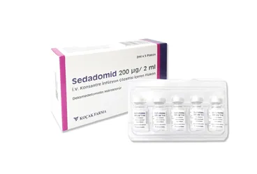 SEDADOMID 200 MCG/2 ML IV KONSANTRE INFUZYON COZELTISI ICEREN 5 FLAKON (deksmedetomidin) ambalajı, çözelti. Üretici: KOÇAK FARMA İLAÇ VE KİMYA SANAYİ A.Ş.