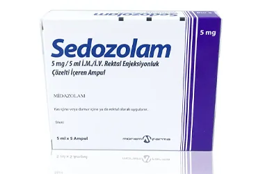 SEDOZOLAM 5 MG/5 ML 3 AMPUL ambalajı. Midazolam içeren ampul. Üretici: MONEMFARMA İLAÇ SAN. VE TİC. A.Ş.