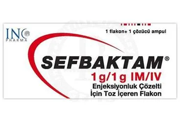 SEFBAKTAM 1G/1G IM/IV ENJEKSIYONLUK COZELTI ICIN TOZ ICEREN FLAKON (1 ADET FLAKON+COZUCU) kutusu. Sefoperazon + sulbaktam içeren çözelti. Üretici: INCPHARMA İLAÇ SAN. VE TİC. LTD. ŞTİ.