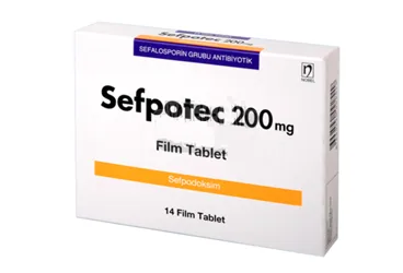 SEFPOTEC 200 MG 14 FİLM TABLET kutu fotoğrafı, film kaplı tablet formunda sefpodoksim içerir. Üretici: NOBEL İLAÇ SAN. VE TİC. A.Ş.
