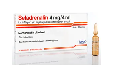 SELADRENALIN 4 MG/4 ML IV INFUZYON ICIN ENJEKSIYONLUK COZELTI ICEREN 10 AMPUL (noradrenalin) ürün ambalajı, çözelti. Üretici: HAVER FARMA İLAÇ ANONİM ŞİRKETİ.