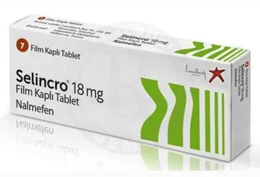 SELINCRO 18 MG 7 FILM KAPLI TABLET (nalmefen) kutu fotoğrafı, film kaplı tablet. Üretici: LUNDBECK İLAÇ TİC. LTD. ŞTİ.