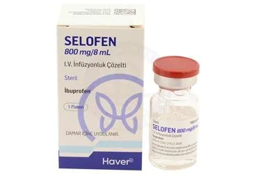 SELOFEN 800 MG/8ML I.V. INFUZYONLUK COZELTI (1 FLAKON) ürün ambalajı. Ibuprofen içeren çözelti. Üretici: HAVER FARMA İLAÇ ANONİM ŞİRKETİ.