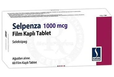 SELPENZA 1000 MCG FILM KAPLI TABLET (60 ADET) kutusu, film kaplı tablet formunda seleksipag içerir. Üretici: SABA İLAÇ SANAYİİ VE TİCARET ANONİM ŞİRKETİ.