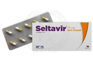 SELTAVIR 75 MG SERT KAPSUL (10 ADET) kutusu, kapsül formunda oseltamivir fosfat içerir. Üretici: ALİ RAİF İLAÇ SANAYİ A.Ş.