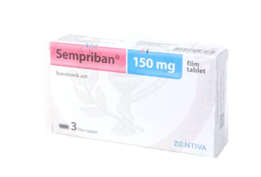 SEMPRIBAN 150 MG 3 TABLET kutusu, tablet formunda ibandronik asit içerir. Üretici: SANOFİ İLAÇ SANAYİ ve TİC. A.Ş.
