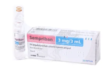 Ibandronik asit içeren çözelti: SEMPRIBAN 3 MG/3 ML IV STERIL ENJEKSIYONLUK COZELTI ICEREN 1 AMPUL ambalajı. Üretici: SANOFİ İLAÇ SANAYİ ve TİC. A.Ş.