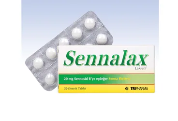 SENNALAX 20 MG 30 ENT. TABLET kutu fotoğrafı. Sennosid içeren tablet. Üretici: TRIPHARMA İLAÇ SANAYİ VE TİCARET A.Ş.