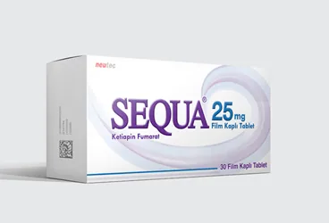 SEQUA 25 MG 30 FILM TABLET (ketiapin) ambalajı, film kaplı tablet. Üretici: NEUTEC İLAÇ SANAYİ TİCARET ANONİM ŞİRKETİ.