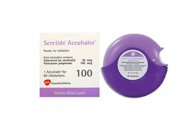 Salmeterol + flutikazon içeren SERETIDE 100 MCG 60 DOZ DİSKUS kutu fotoğrafı. Üretici: GLAXOSMİTHKLİNE İLAÇLARI SAN. VE TİC. A.Ş.