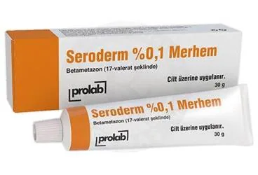 Betametazon -topikal içeren pomat: SERODERM %0,1 30 GR POMAT kutusu. Üretici: CASEL ECZACI CAHİT SELİMOĞLU İLAÇ SANAYİİ VE TİCARET LİMİTED ŞİRKETİ.
