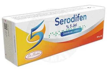 SERODIFEN %5 JEL (100 G) ürün ambalajı. Diklofenak -topikal içeren jel. Üretici: DR. SERTUS İLAÇ SAN. VE TİC. LTD. ŞTİ.