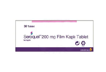 SEROQUEL 200 MG 30 FİLM TABLET ambalajı. Ketiapin içeren film kaplı tablet. Üretici: ASTRAZENECA İLAÇ SAN.VE TİC.LTD.ŞTİ.