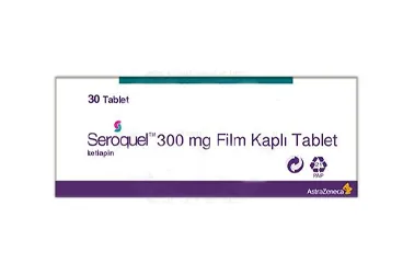 SEROQUEL 300 MG 30 FİLM TABLET ambalajı. Ketiapin içeren film kaplı tablet. Üretici: ASTRAZENECA İLAÇ SAN.VE TİC.LTD.ŞTİ.
