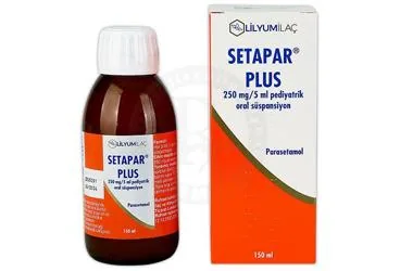 SETAPAR PLUS 250 MG/5 ML PEDIYATRIK ORAL SUSPANSIYON (150 ML) ürün ambalajı, oral süspansiyon formunda parasetamol içerir. Üretici: LİLYUM İLAÇ VE KİMYA SANAYİ TİCARET ANONİM ŞİRKETİ.