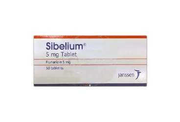 Flunarizin içeren tablet: SIBELIUM 5 MG 50 TABLET kutusu. Üretici: JOHNSON AND JOHNSON SIHHİ MALZEME SANAYİ VE TİCARET LİMİTED ŞİRKETİ.