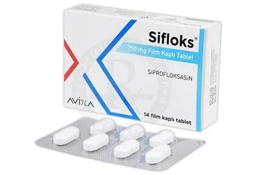Siprofloksasin içeren tablet: SIFLOKS 750 MG 14 TABLET kutusu. Üretici: AVİXA İLAÇ SANAYİ VE TİCARET ANONİM ŞİRKETİ.