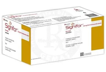SIGNIFOR 0,9 MG/1ML ENJEKSIYONLUK COZELTI (60 AMPUL) ambalajı, çözelti formunda pasireotid içerir. Üretici: RECORDATİ İLAÇ SANAYİ VE TİCARET ANONİM ŞİRKETİ.
