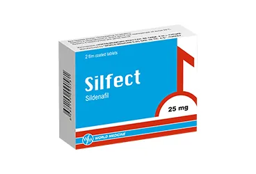 SILFECT 25 MG FILM KAPLI TABLET (4 TABLET) ürün ambalajı, film kaplı tablet formunda sildenafil sitrat içerir. Üretici: WORLD MEDICINE İLAÇ SAN. VE TİC. A.Ş.