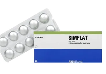 SIMFLAT 40 MG / 80 MG 30 FILM TABLET kutusu. Otilonyum bromür + simetikon içeren film kaplı tablet. Üretici: ABDİ İBRAHİM İLAÇ SANAYİ VE TİCARET A.Ş.