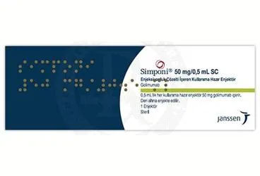 SIMPONI 50 MG ENJ. COZ.ICEREN KUL. HAZIR 1 ENJEKTOR kutu fotoğrafı. Golimumab içeren enjeksiyonluk ürün. Üretici: MERCK SHARP DOHME İLAÇLARI LTD. ŞTİ.