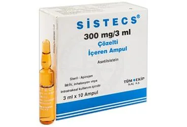 SISTECS 300MG/3ML COZELTI ICEREN 10 AMPUL ambalajı, çözelti formunda asetilsistein içerir. Üretici: TÜM - EKİP İLAÇ A.Ş.